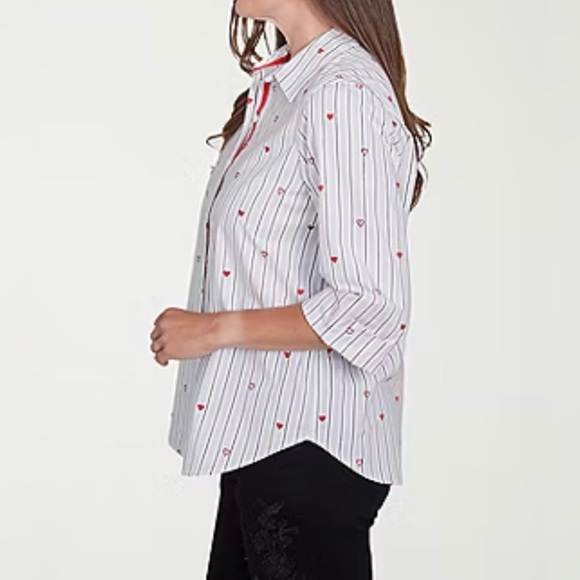 Women's ALFRED DUNNER stripe wild at heart 3/4 sleeves buton down shirt - Picture 1 of 11